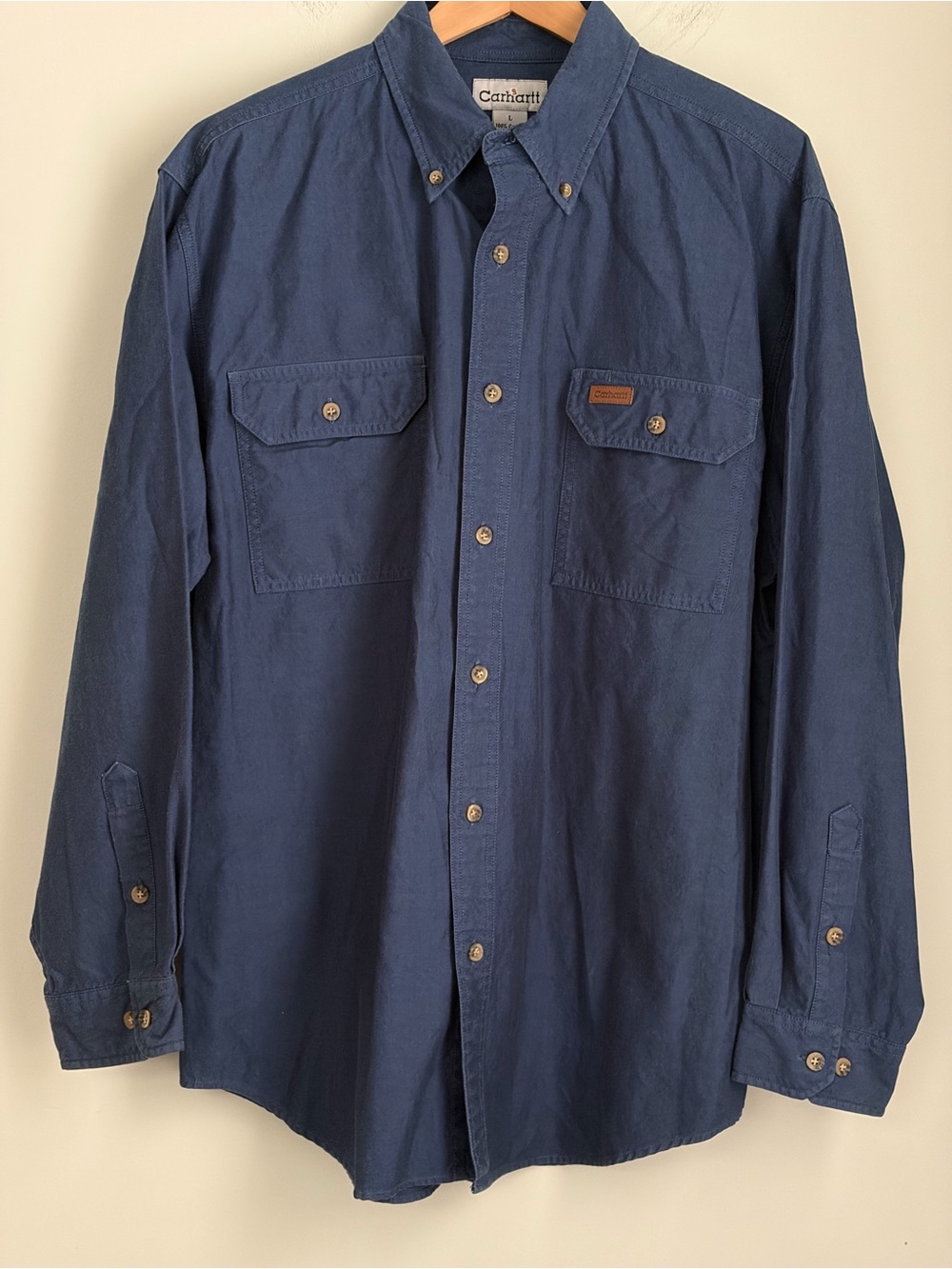 Carhartt Men’s L Blue Long Sleeve Button Down Work Shirt S108IDC 100% Cotton